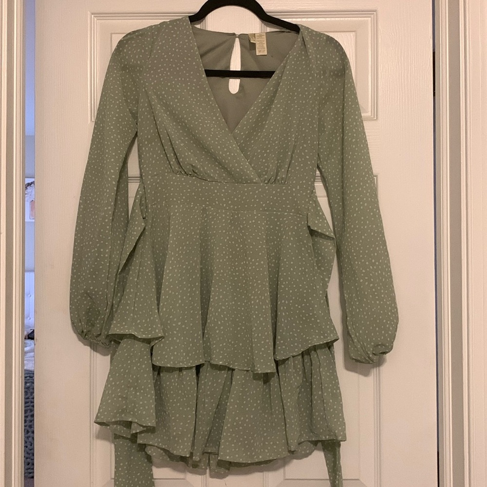 Japna Lightweight Sage Green Long Sleeve Spring Dress